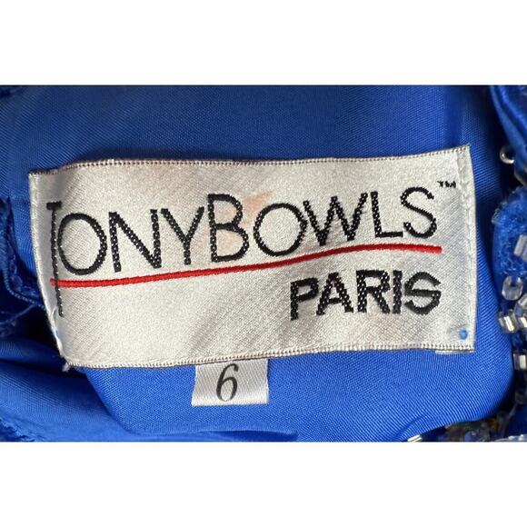 Tony Bowls Paris Pageant Gown Prom Wedding Sapphire Blue Jeweled Halter Train  6 - Picture 6 of 8